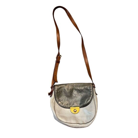 Authentic Fossil Pebbled Leather EMI Leather Saddle Bag Brown Multi - Picture 2 of 13